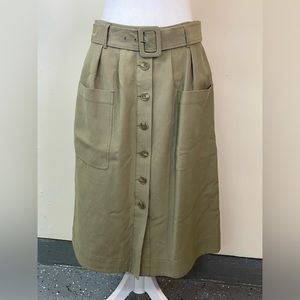 Nordstrom Signature Skirt Green A Line Button Down Front Belted Pockets Size 10